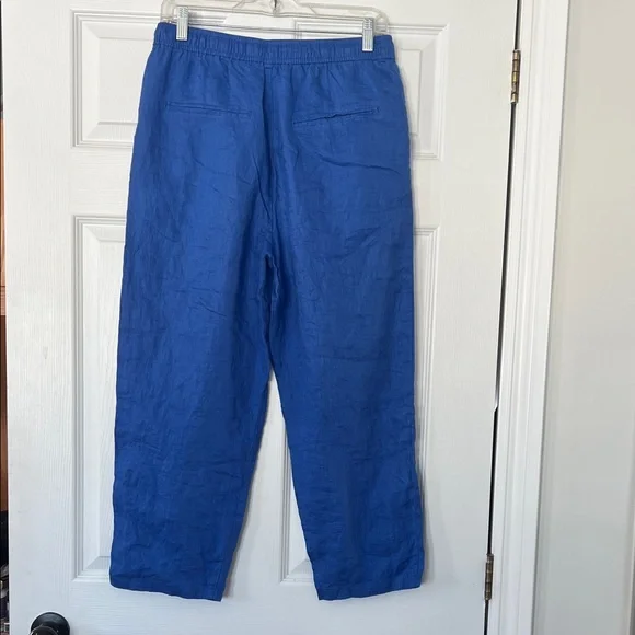 Linen Women's Blue Wide Leg Pants - Picture 3 of 3